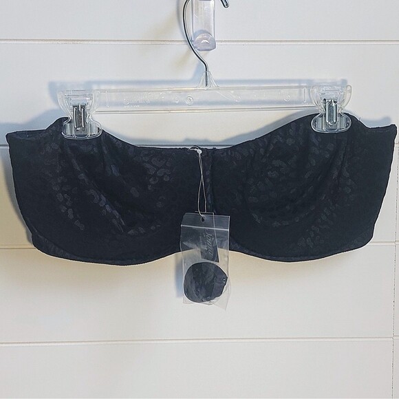 Soma Eva Unlined Strapless Bra Size 42D Black Animal Jacquard Adjustable NEW! - Picture 3 of 7